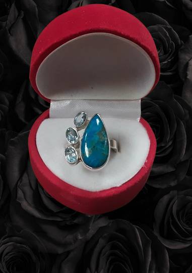 Blue Opal and Topaz Ring